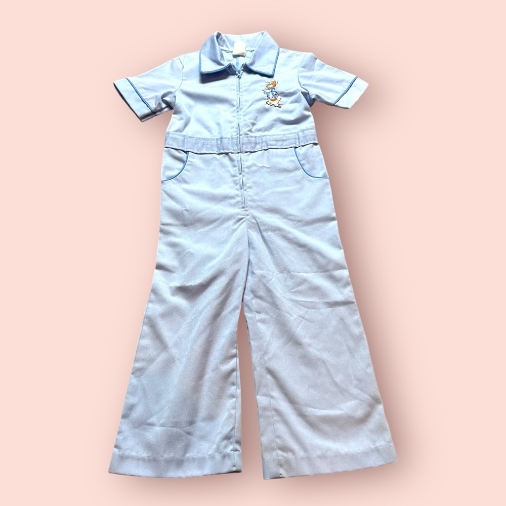 Vintage Peter Rabbit Light Blue Jumpsuit with Embroidered Detail